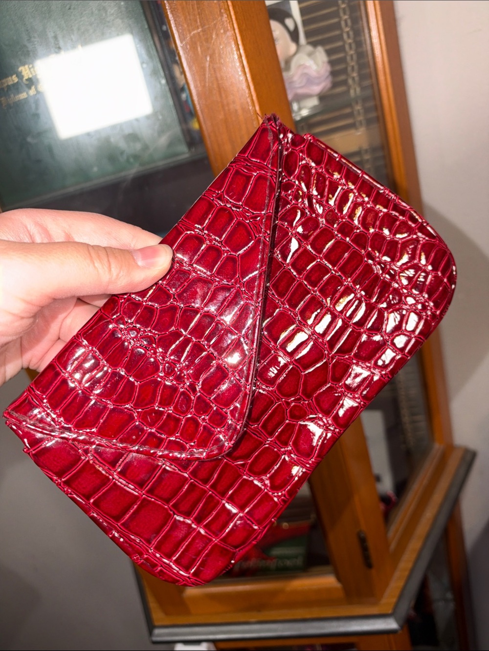 Bare Escentuals Red Croc-Embossed Patent Clutch